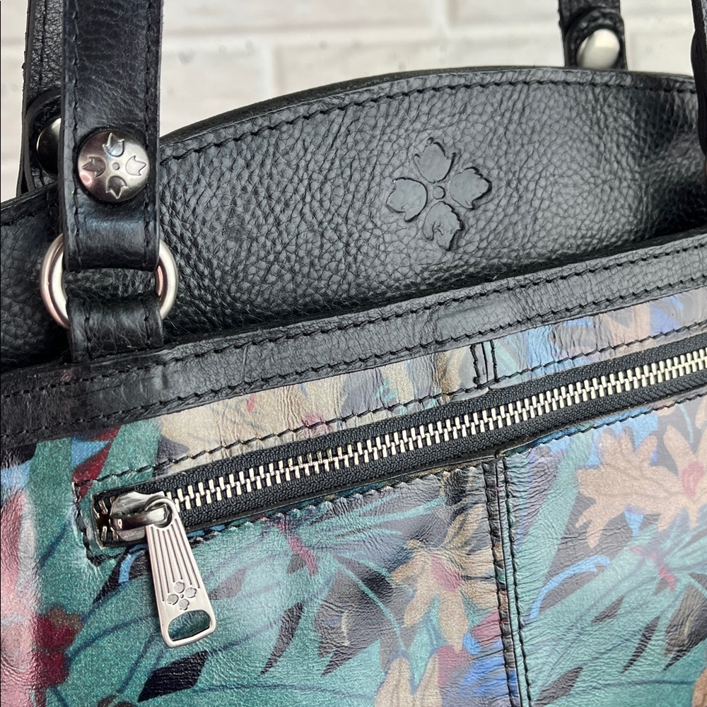 PATRICIA NASH POPPY TOTE BLACK LEATHER LEAF PATTERN TASSEL 3 COMPARTMENTS - Picture 6 of 17